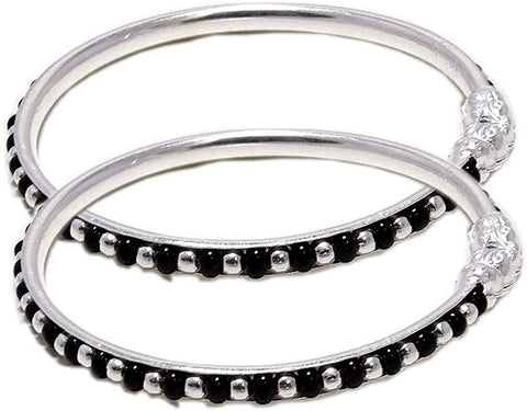 925 Black beaded Silver Bangle Set For 3 To 4 Years  Kids (Design 2) - PAAIE