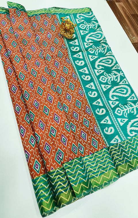 Designer Brown/Green Pure Zari And Arts Silk Saree (D516)