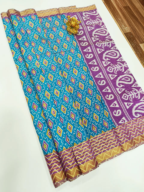Designer Blue/Purple Pure Zari And Arts Silk Saree (D518)