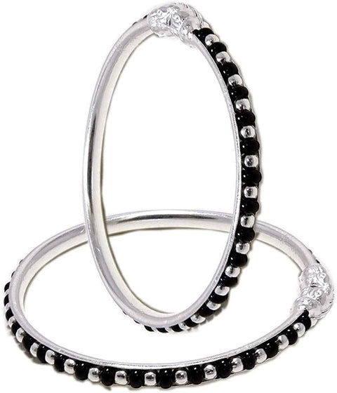 925 Black beaded Silver Bangle Set For 3 To 4 Years  Kids (Design 2) - PAAIE