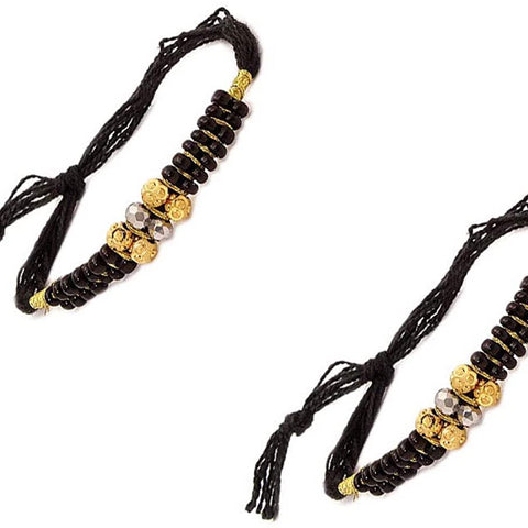 Gold traditional (With Black Beads and Black Thread) Nazaria/Bracelet For New Born (Design 2) - PAAIE