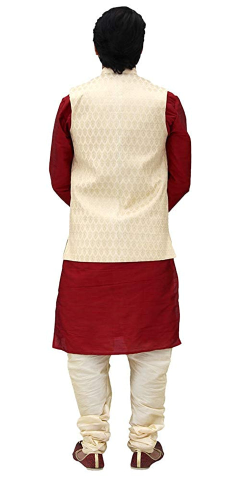 Designer Silk Kurta Pajama with Waist Coat (D14) - PAAIE
