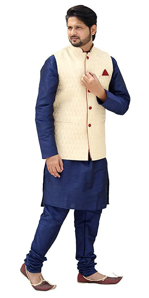 Designer Silk Kurta Pajama with Waist Coat (D10) - PAAIE