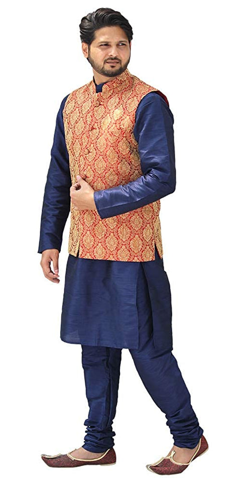 Designer Silk Kurta Pajama with Waist Coat (D9) - PAAIE