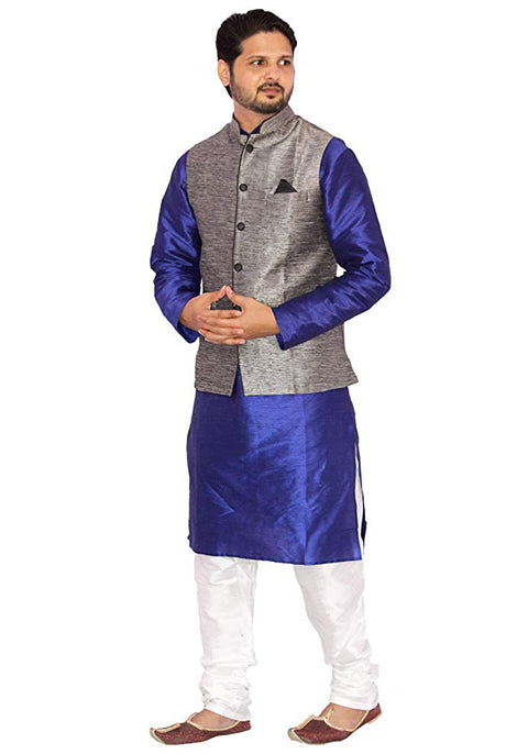 Designer Silk Kurta Pajama with Waist Coat (D31) - PAAIE
