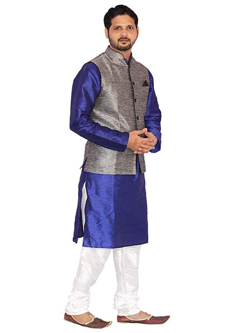 Designer Silk Kurta Pajama with Waist Coat (D31) - PAAIE