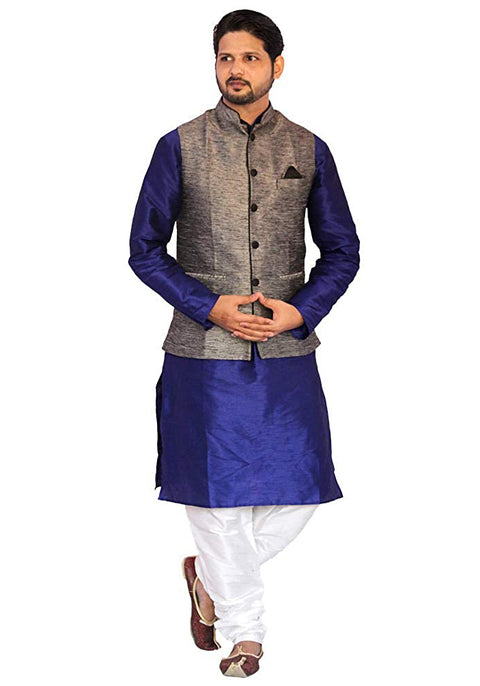 Designer Silk Kurta Pajama with Waist Coat (D31) - PAAIE