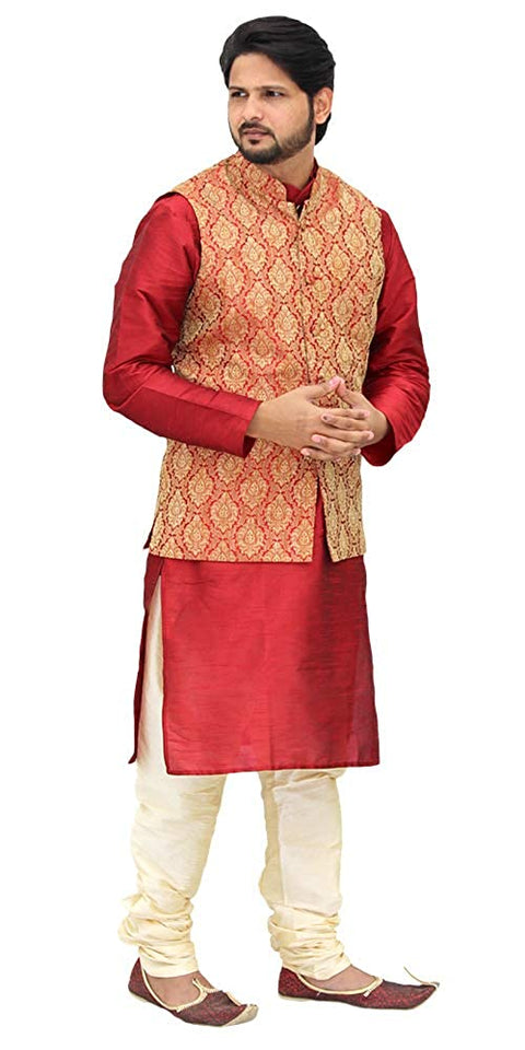 Designer Silk Kurta Pajama with Waist Coat (D13) - PAAIE