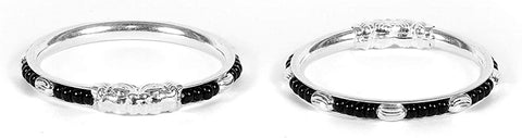 925 Black beaded Silver Bangle Set For 3 To 4 Years  Kids (Design 1) - PAAIE