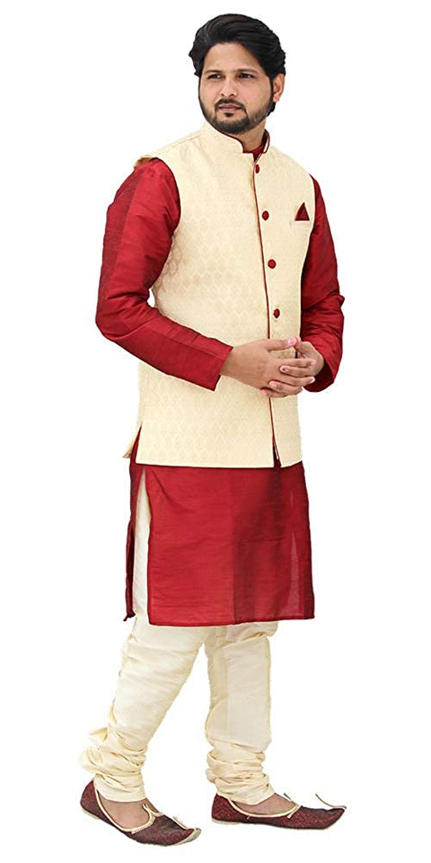 Designer Silk Kurta Pajama with Waist Coat (D14) - PAAIE