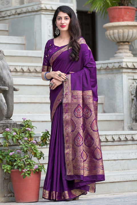 Appealing Purple Color Party Wear Soft Banarasi Silk Designer Saree