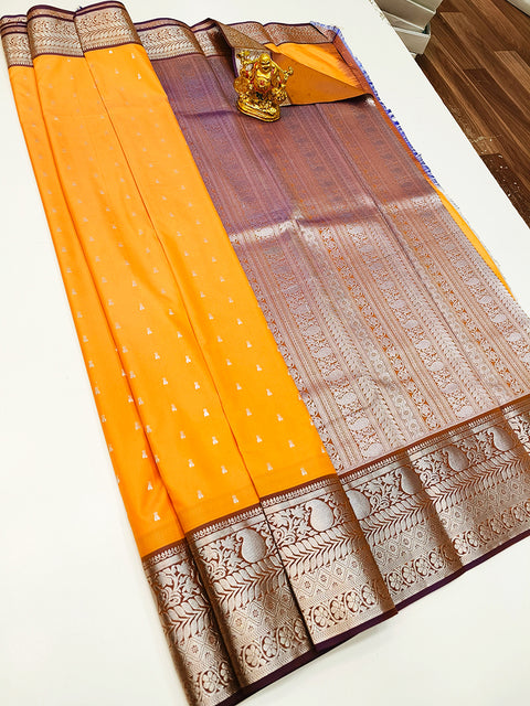 Designer Orange/Brown Pure Zari And Kanchi Semi Fancy Silk Sarees (D525)