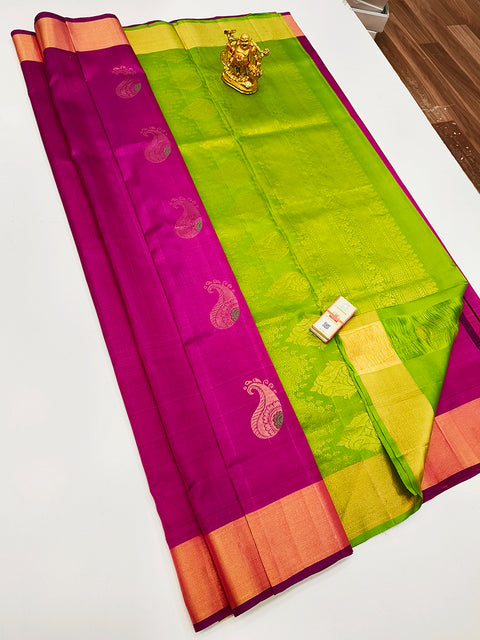 Designer Purple/Green Pure Zari And Kanchipuram Pure Soft Silk Sarees (D533)