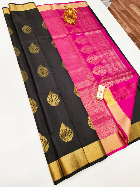 Designer Black/Magenta Pure Zari And Kanchipuram Pure Soft Silk Sarees (D534)