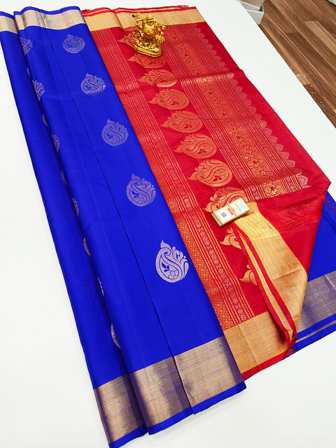 Designer Blue/Red Pure Zari And Kanchipuram Pure Soft Silk Sarees (D539)