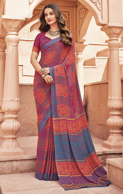 Designer Magenta Color Printed Saree For Casual & Party Wear (D663)
