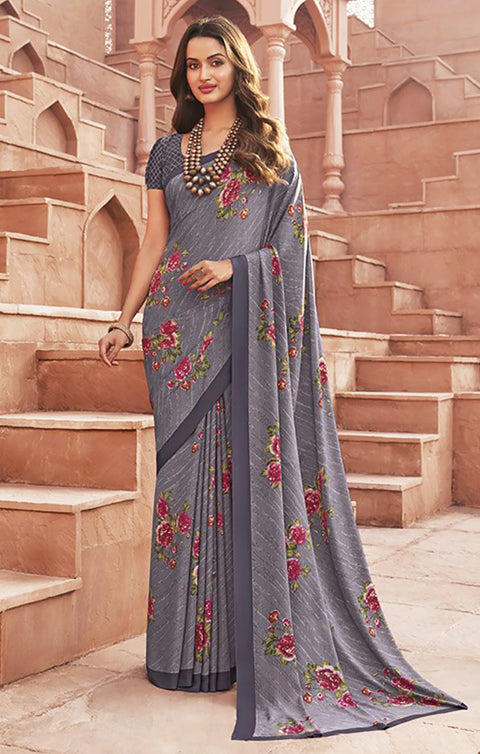 Designer Gray Color Printed Saree For Casual & Party Wear (D665)