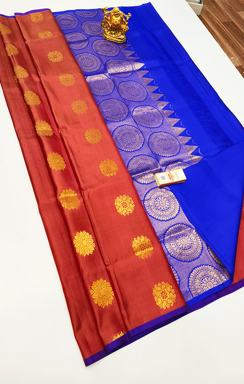 Designer Brown/Blue Pure Zari And Kanchipuram Pure Soft Silk Sarees (D543)