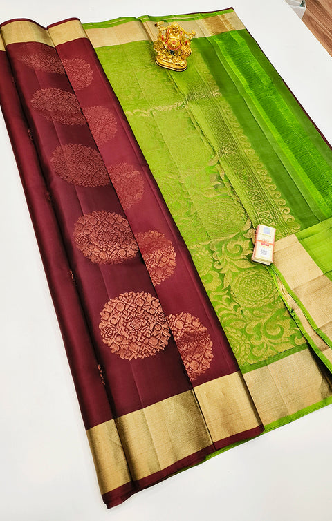 Designer Wine/Green Pure Zari And Kanchipuram Pure Soft Silk Sarees (D556)
