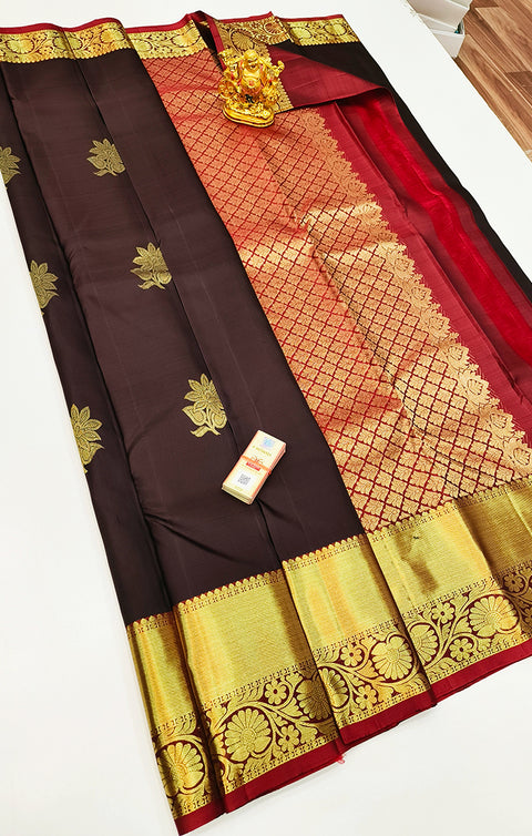 Designer Brown/Red Pure Zari And Kanchipuram 100% Pure Fancy Silk Saree (D560)
