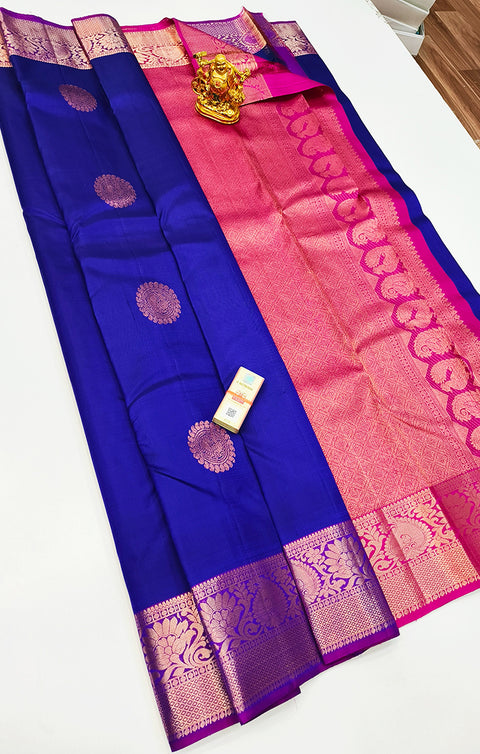 Designer Blue/Magenta  Pure Zari And Kanchipuram 100% Pure Fancy Silk Saree (D571)