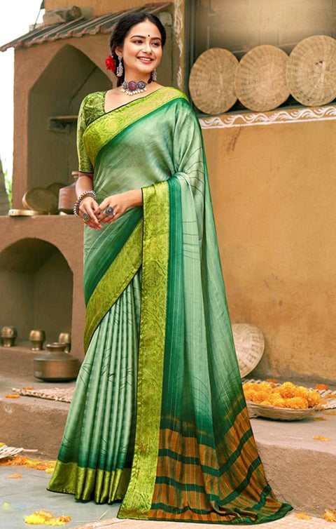 Designer Green P/P Signature Printed Saree for Casual Wear (D462)