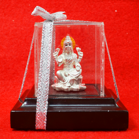 999 Pure Silver Square Lakshmi Idol with Orange Headrest - PAAIE