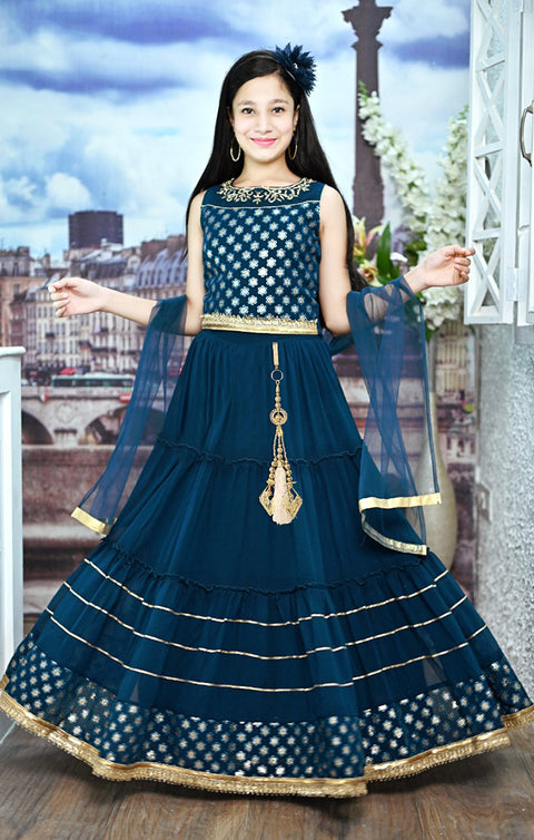 Lehenga Choli in Blue/Gold Color with Sequins & Embroidery Work