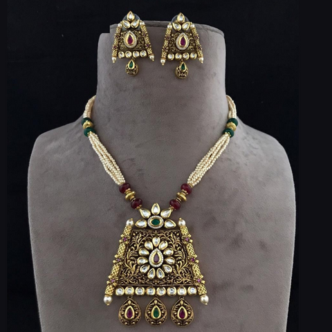 Royal Kundan Ruby & Emerald Stone Necklace set