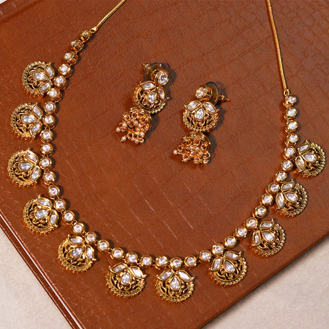 Designer Gold Plated Royal Kundan Necklace With Earrings (D580)