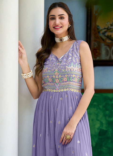 Georgette Fabric Lavender Color Function Wear Soothing Jump Suit (K800)