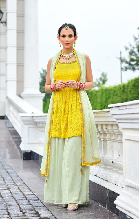 Designer Yellow Color Suit with Dupatta In Georgette & Chinon with Embroidery Work (K454)