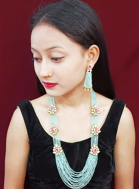 Designer Royal Kundan & Ruby Long Necklace with Earrings (D232)