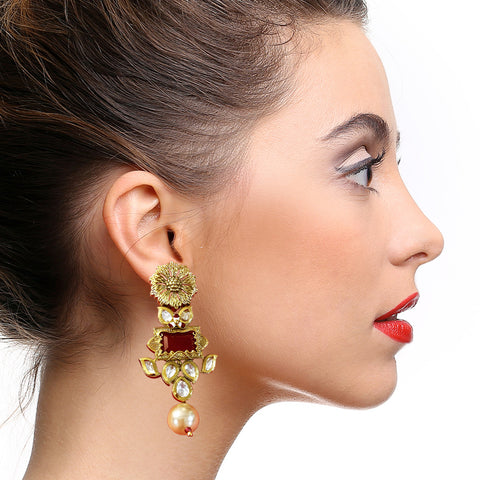 Gold Plated Kundan Earrings (Design 19) - PAAIE