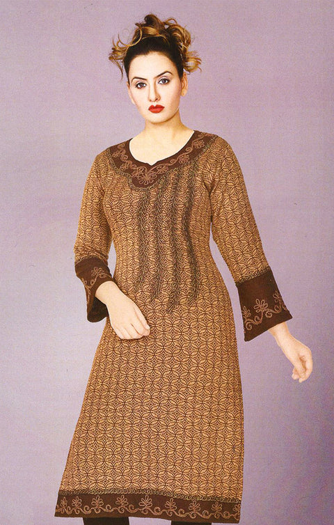 Surpassing Brown Color Woolen Ethnic Kurti For Casual Wear (K417)