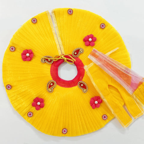 Basuriwaala Handmade Beautiful Laddu Gopal/Kanha Ji Yellow Net Fabric Dress/Poshak (Size : 6) - PAAIE