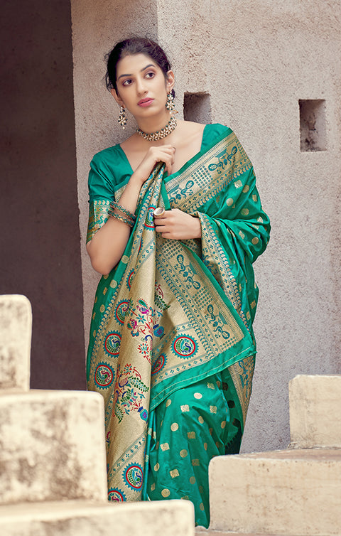 Exquisite Green Color Party Wear Soft Banarasi  Silk Designer Saree
