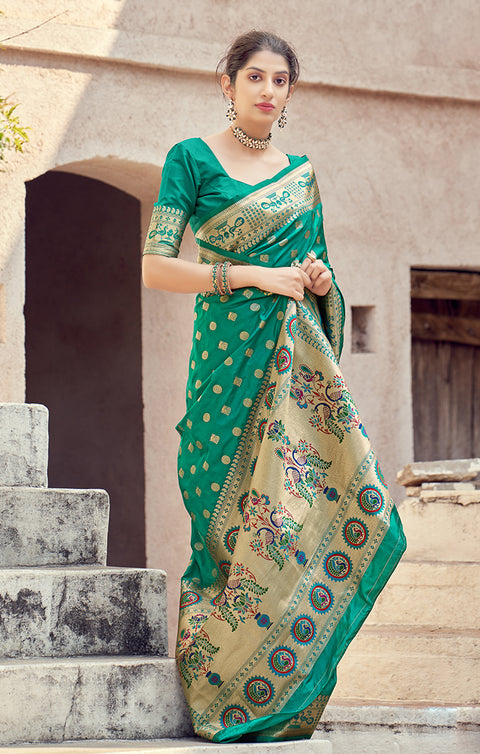 Exquisite Green Color Party Wear Soft Banarasi  Silk Designer Saree