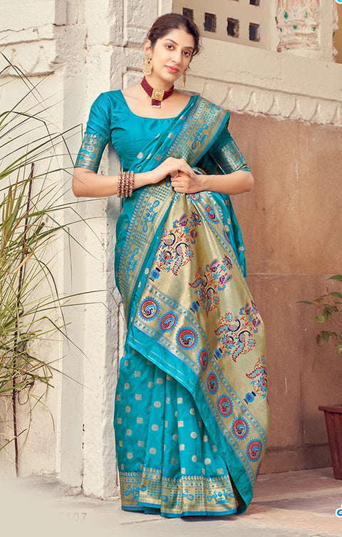 Pretty Blue Color Party Wear Soft Banarasi  Silk Designer Saree