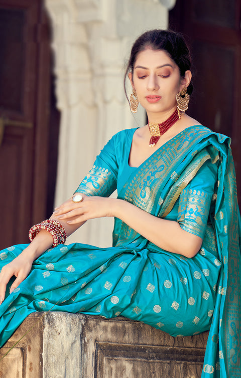 Pretty Blue Color Party Wear Soft Banarasi  Silk Designer Saree