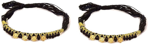 Gold traditional (With Black Beads and Black Thread) Nazaria/Bracelet For New Born (Design 3) - PAAIE