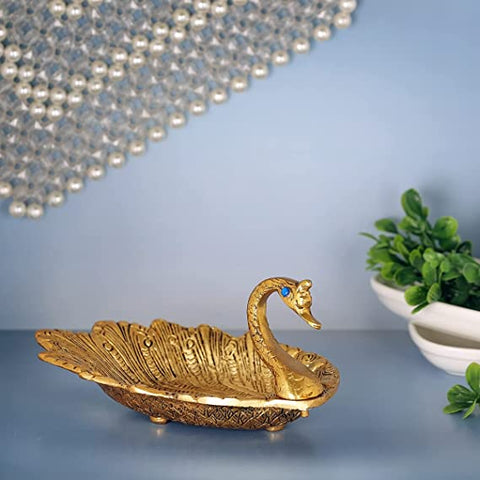 Handcrafted Golden Oxidized Antique Look Metallic Duck Style Dryfruit Serving Tray (D12)