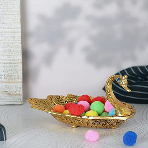 Handcrafted Golden Oxidized Antique Look Metallic Duck Style Dryfruit Serving Tray (D12)
