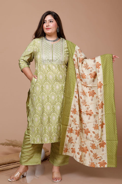 Marvellous Light Green Color Muslin Suit With Pant & Dupatta For Casual Wear (D853)