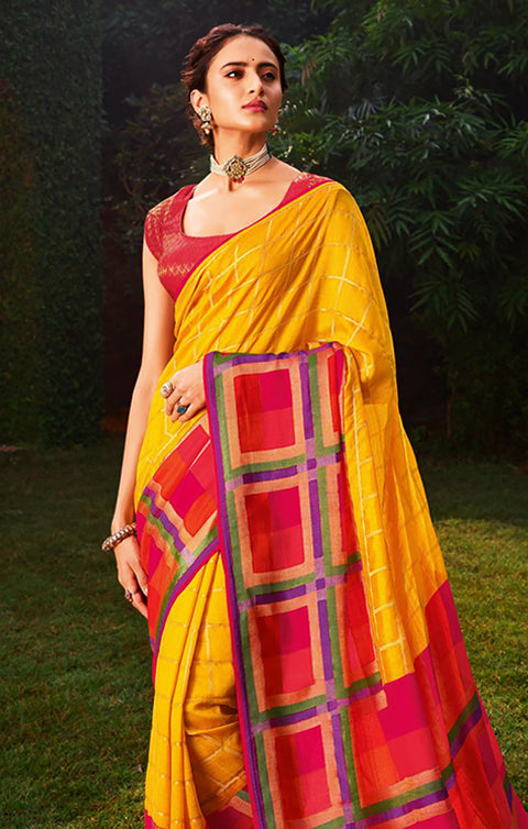 Designer Yellow/Magenta Brasso Printed Saree for Casual Wear (D440)