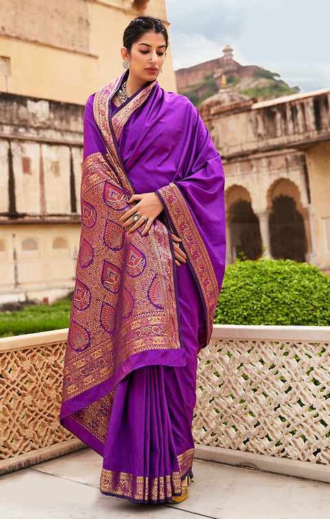 Appealing Purple Color Party Wear Banarasi Silk Designer Saree - PAAIE