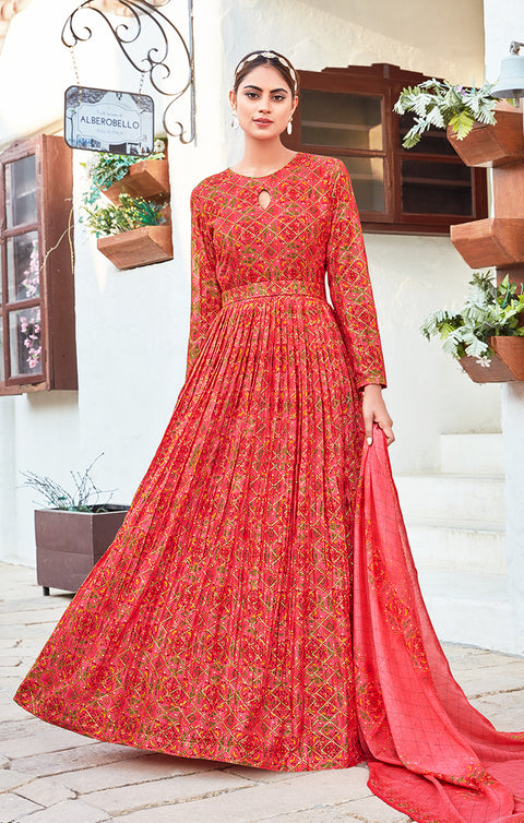Designer Pink Color Suit with Dupatta in Chinon (K612)