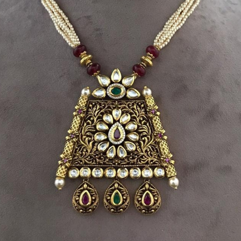 Royal Kundan Ruby & Emerald Stone Necklace set