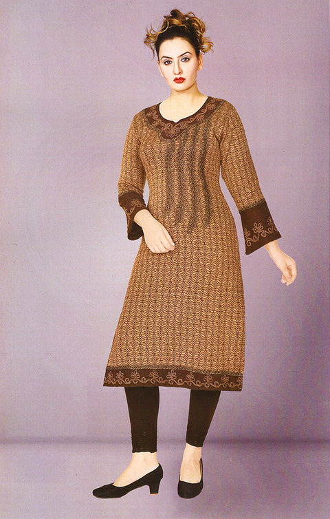 Surpassing Brown Color Woolen Ethnic Kurti For Casual Wear (K417)