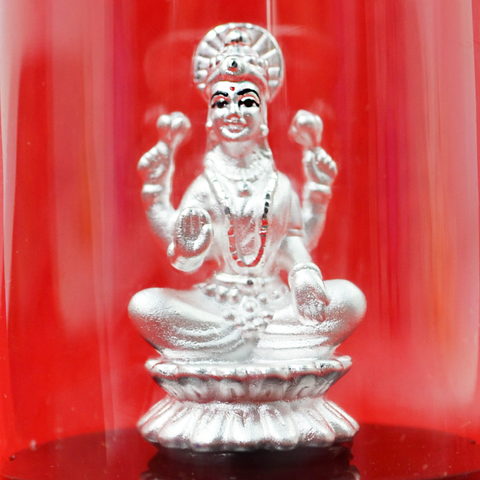 999 Pure Silver Lakshmi Circular Idol sitting on Lotus - PAAIE